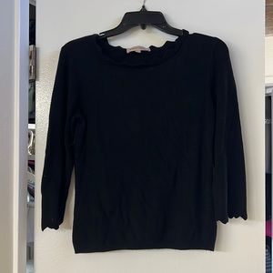 Philosophy black sweater with scalloped neckline and arms, size small